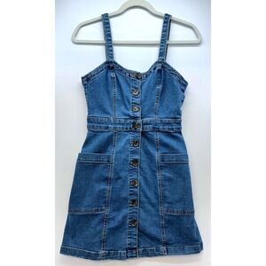 Aeropostale Denim Button Front Pocketed Mini Dress Sz M Y2K Indie Mall Girl